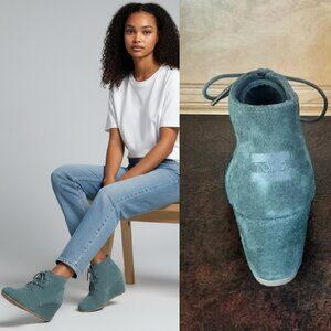 Green suede wedge heel booties - TOMS brand